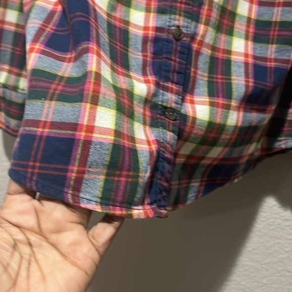 Eddie Bauer Flannel Shirt Women M Navy Blue Pink Plaid Pockets 100% Cotton - Picture 4 of 8